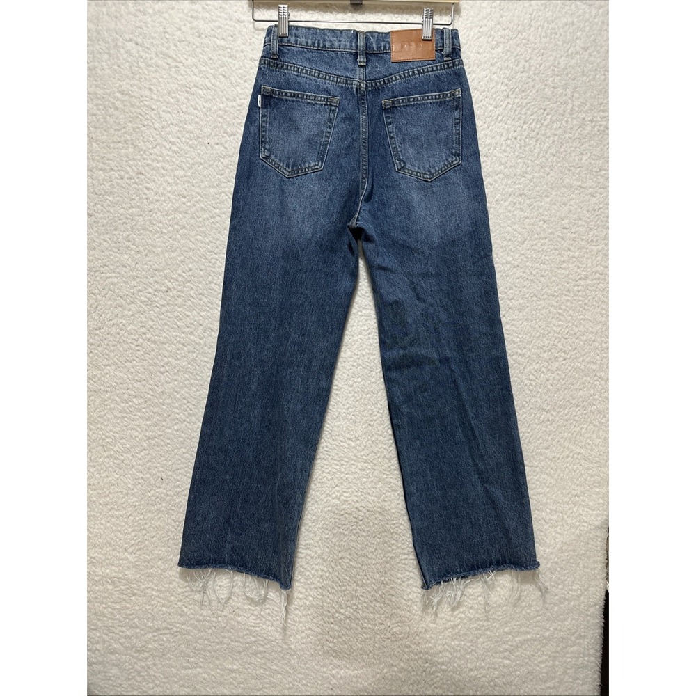 Princess Polly Fawcett‎ High Rise Straight Jeans Mid Blue Wash Raw Edge Hem Sz 2 - Picture 5 of 15